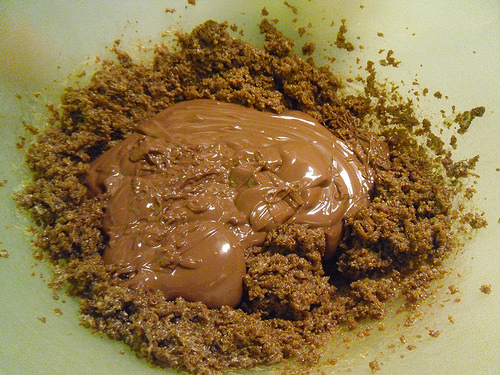 Adding the molten chocolate
