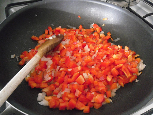 Red bell pepper and onion