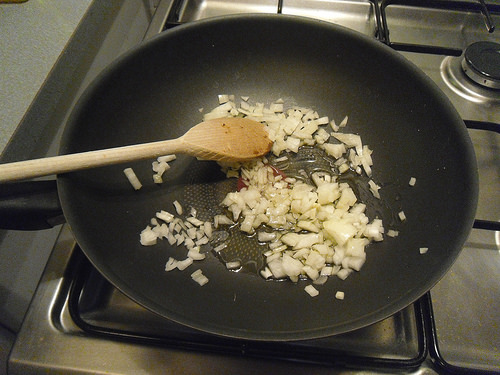 onion in wok