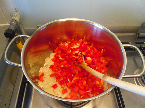 Add the red bell pepper